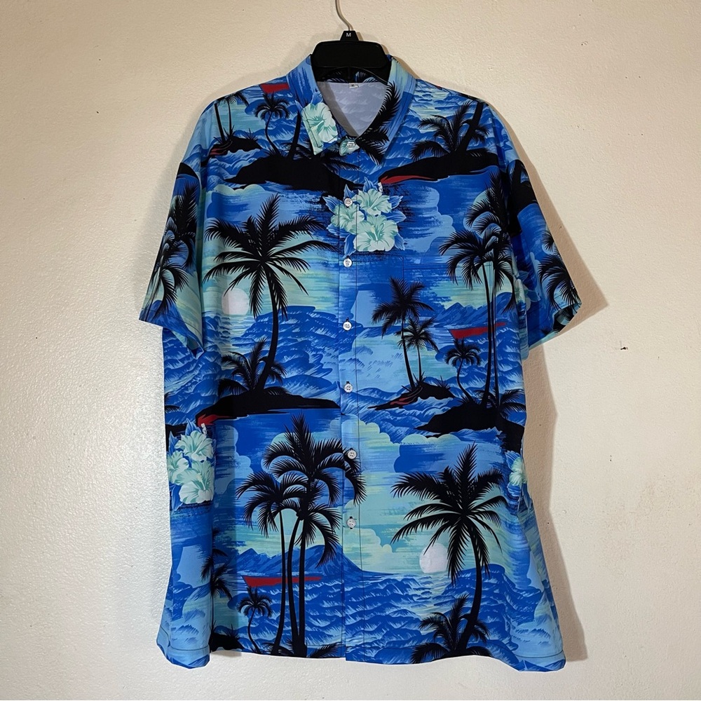 Tropical Blue Palm Print Men's Shirt